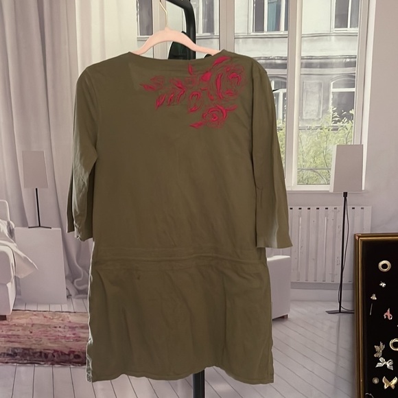 JOHNNY Was Army Green Large Floral Embroidered Tunic. Size L. P/M/A2277 - Picture 3 of 5